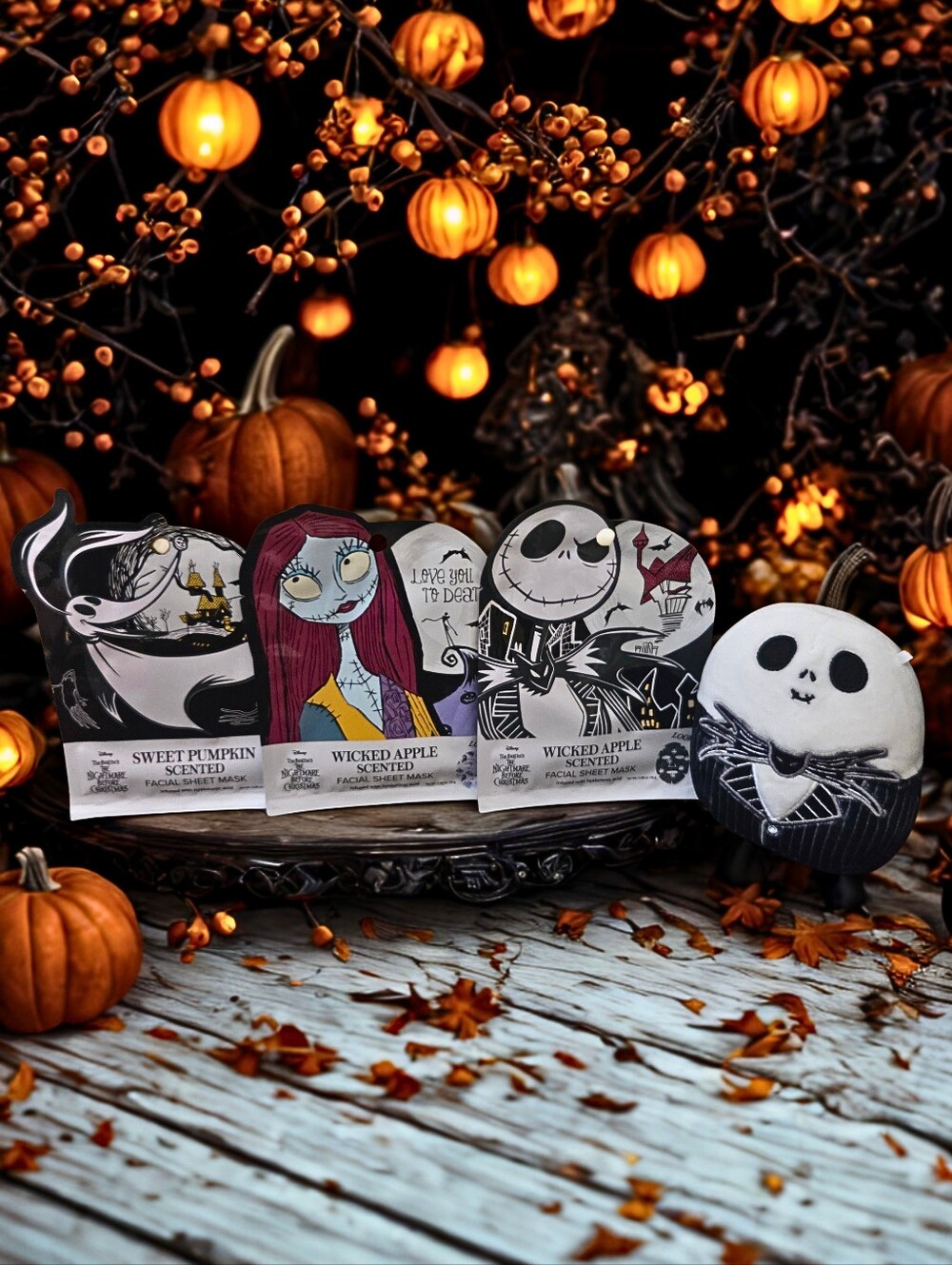 Disney Nightmare Before Christmas Jack Skellington Plush + 3 Face Masks Bundle
